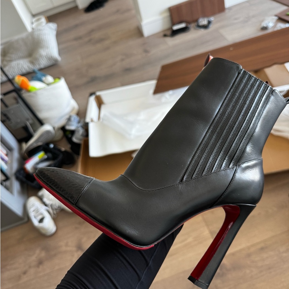 Christian Louboutin Black Heeled Boots with Red Soles - Picture 11 of 13